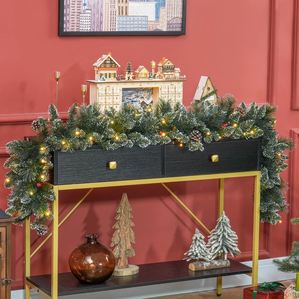 Grinalda de Natal, 180 x 30 x 30 cm, 50 Luzes LED com Temporizador, Verde