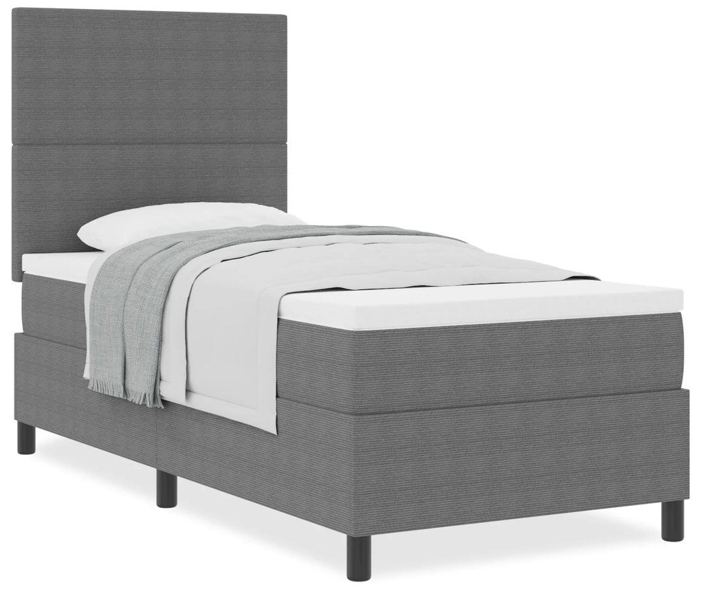 Cama Box Spring com Colchão Cinza Claro 80x200 cm Tecido de corduroy