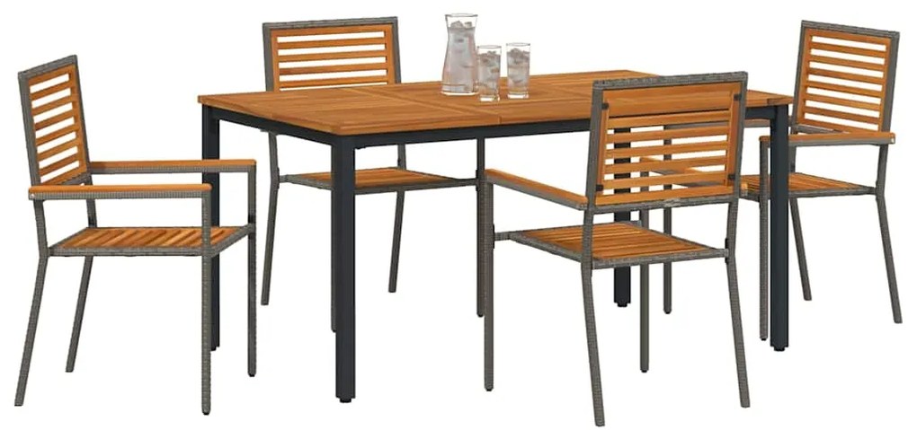 Conjunto de Jantar de Jardim de 5 Peças vidaXL Cinza Polyrattan Acácia