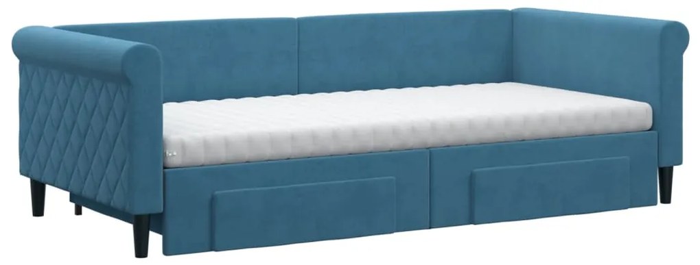 Sofá-cama com gavetão e gavetas 90x200 cm veludo azul