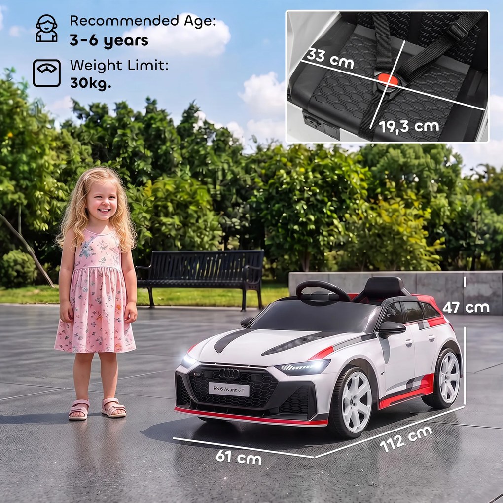 Carro Elétrico para Crianças Audi RS 6 Avant GT 12V com Comando à Distância 2,4 G Motor Duplo Arranque Suave e Suspensão