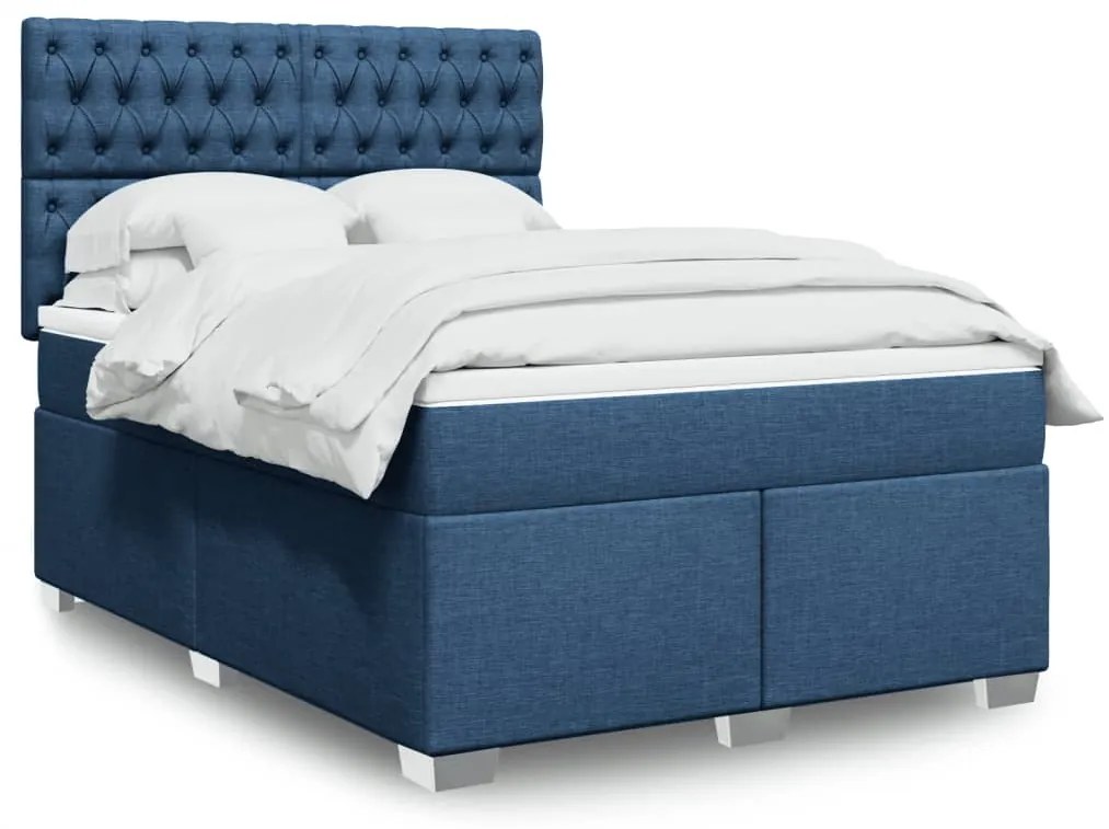 Cama com molas/colchão 140x200 cm tecido azul