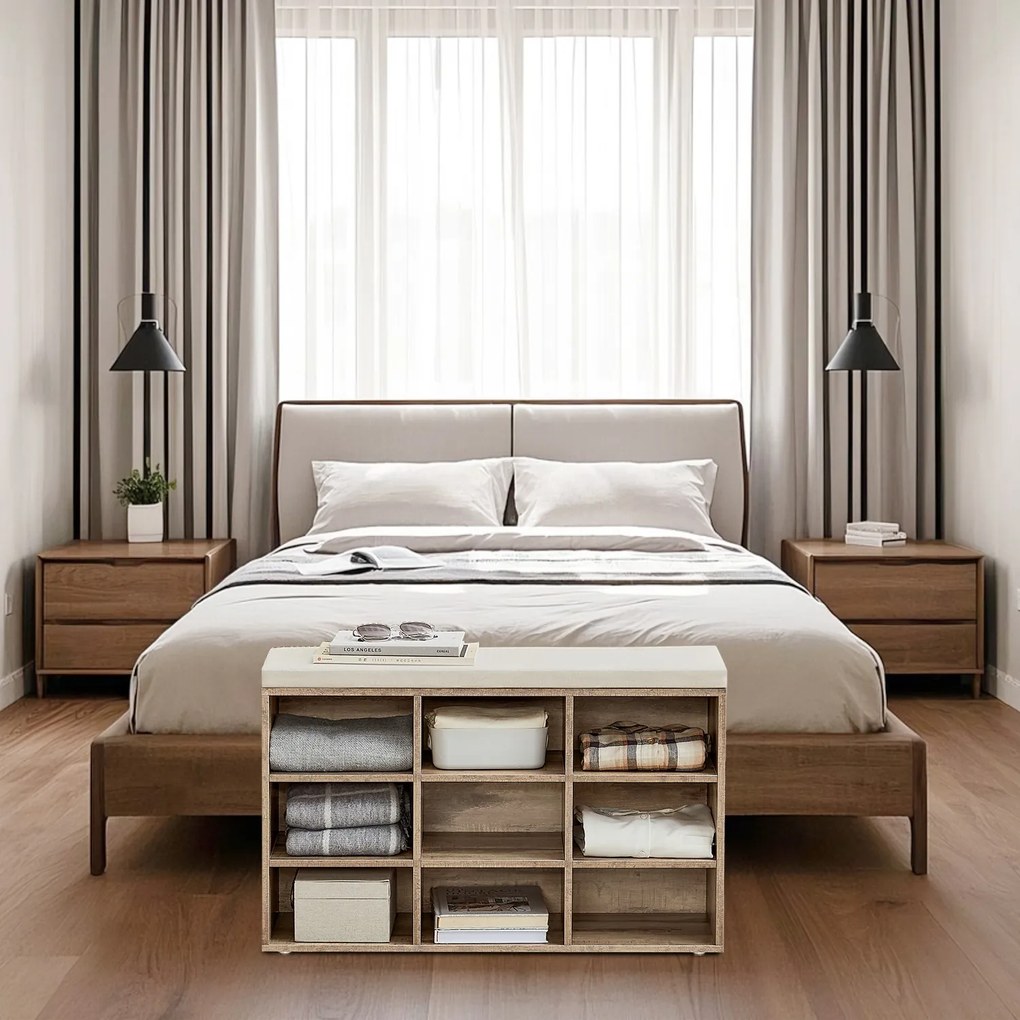 Sapateira com assento almofadado 30,4 x 78,6 x 48,1 cm castanho