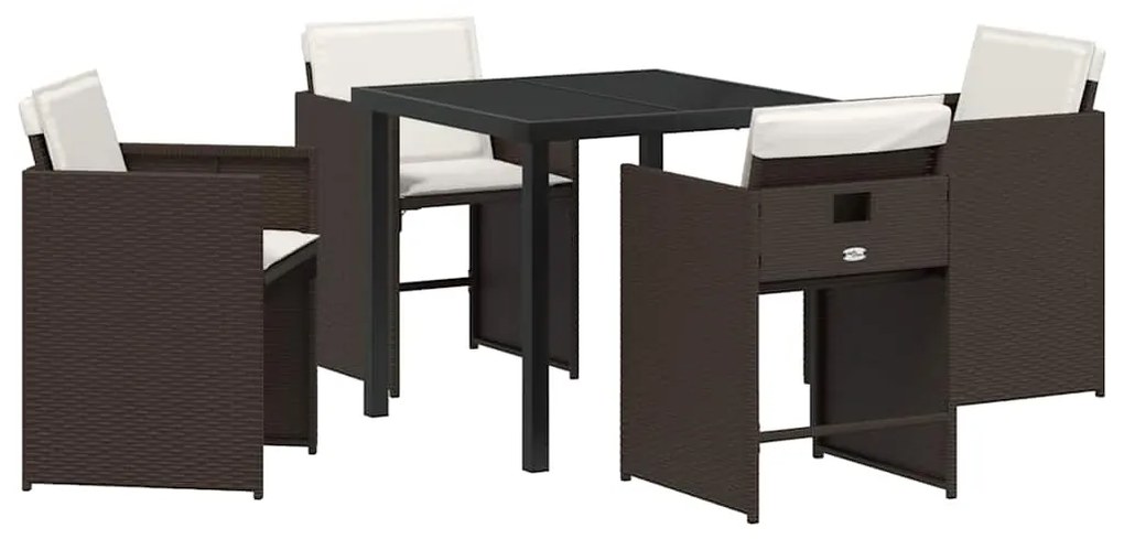 Conjunto de Jantar de Jardim de 5 Peças com Almofadas Castanho Vime Po