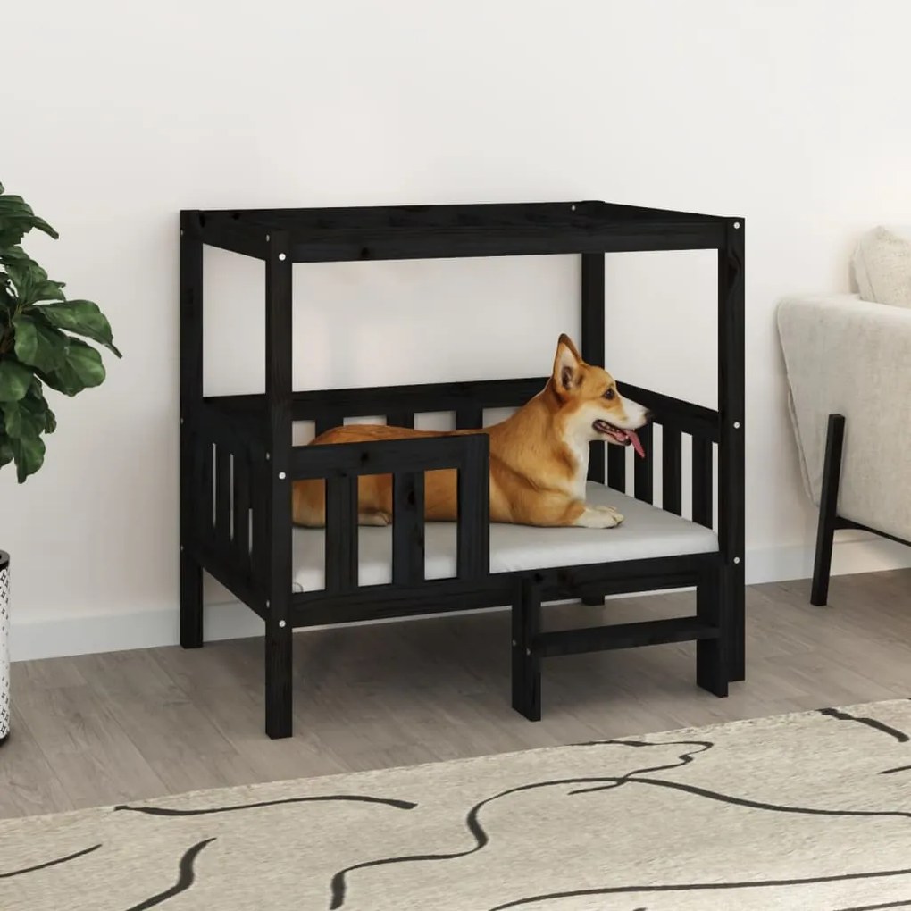 vidaXL Cama para cães 95,5x73,5x90 cm madeira de pinho maciça preto