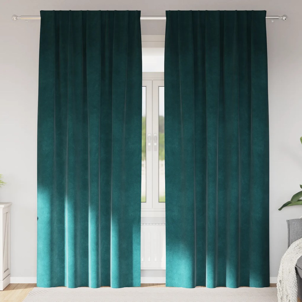 Cortinas Blackout vidaXL com fita superior 2 pcs Verde Escuro Veludo
