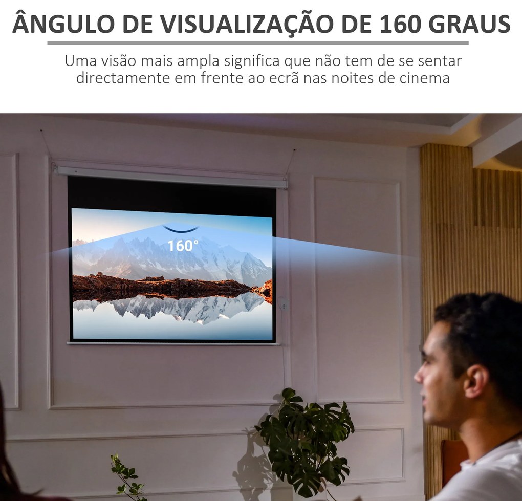 Tela de Projeção Elétrica 100 Polegadas Tela de Projeção Motorizada Formato 16:9 com Controlo Remoto para Cinema am Casa Exterior Festas 253x7,5x168cm