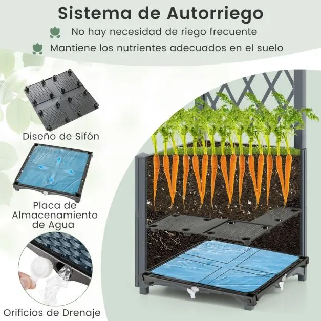 Floreira elevada com treliça com rega automática para plantas trepadeiras, flores e vegetais de raízes profundas Cinza