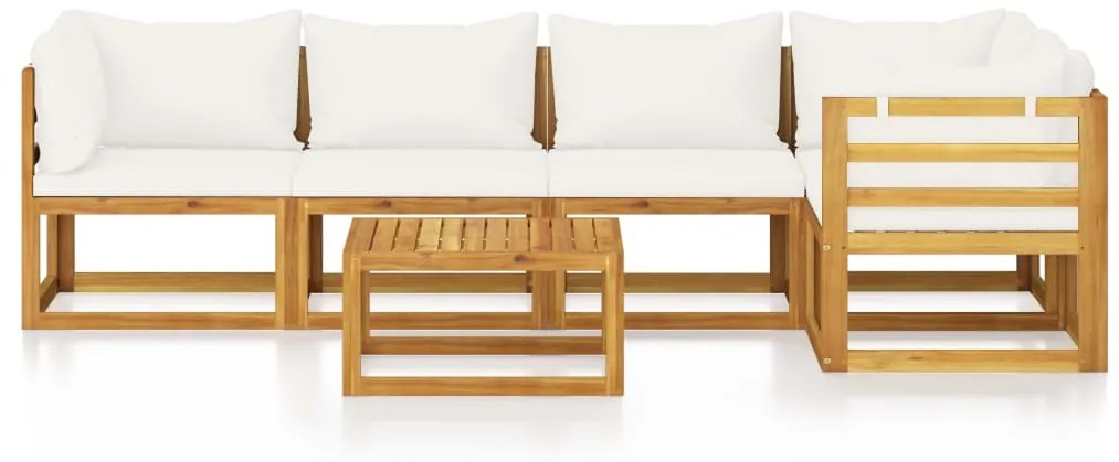 6 pcs conjunto lounge jardim c/ almofadões acácia maciça creme