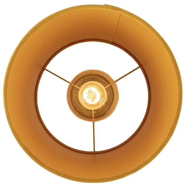 Candeeiro de teto com abajur em veludo ocre com dourado 25 cm - Combi Preto Country / Rústico