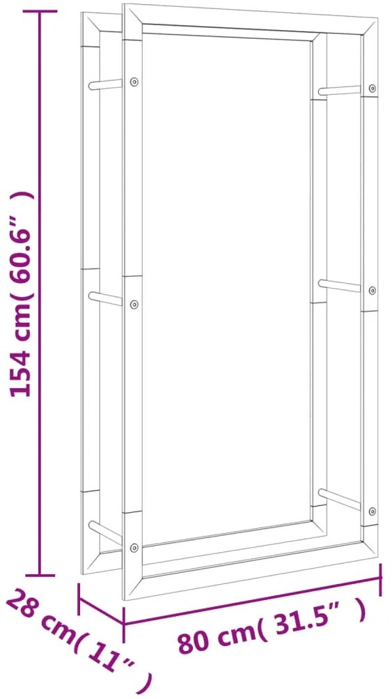 Suporte para lenha 80x28x154 cm aço inoxidável