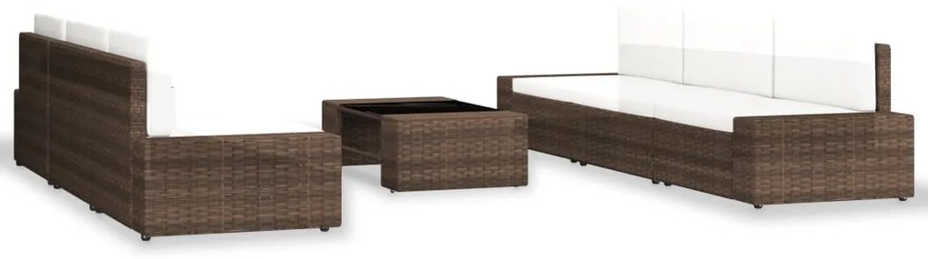 7 pcs conjunto lounge para jardim vime PE castanho