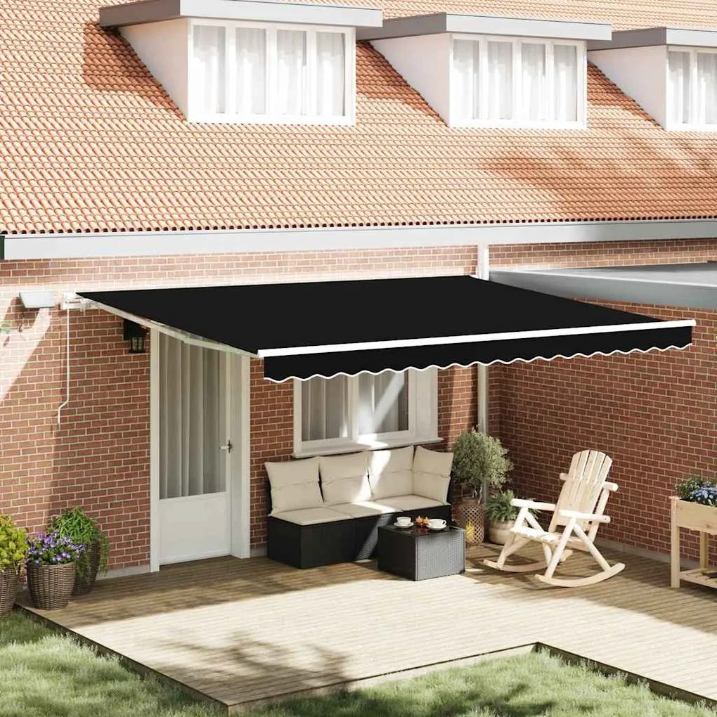 vidaXL Toldo Retrátil Manual Preto 450 × 300 cm Tecido e Aço