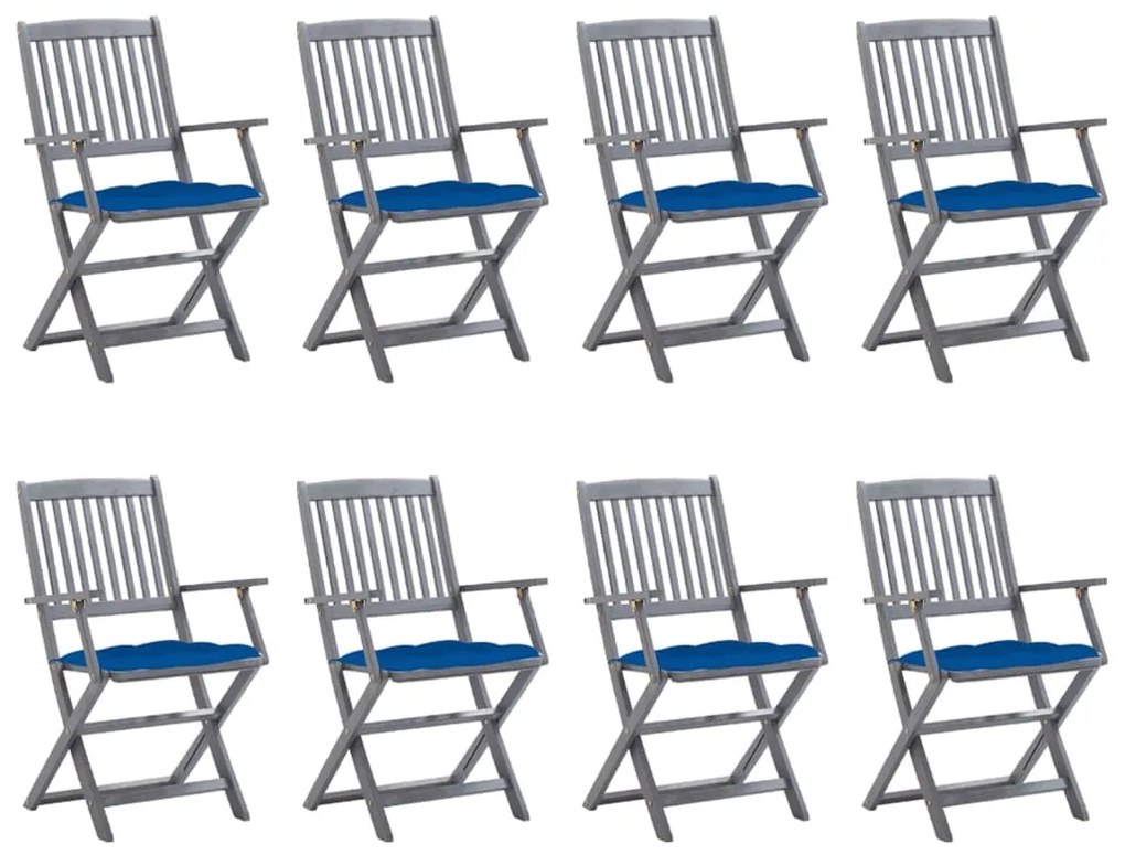 vidaXL Cadeiras de exterior dobráveis 8pcs c/ almofadões acácia maciça