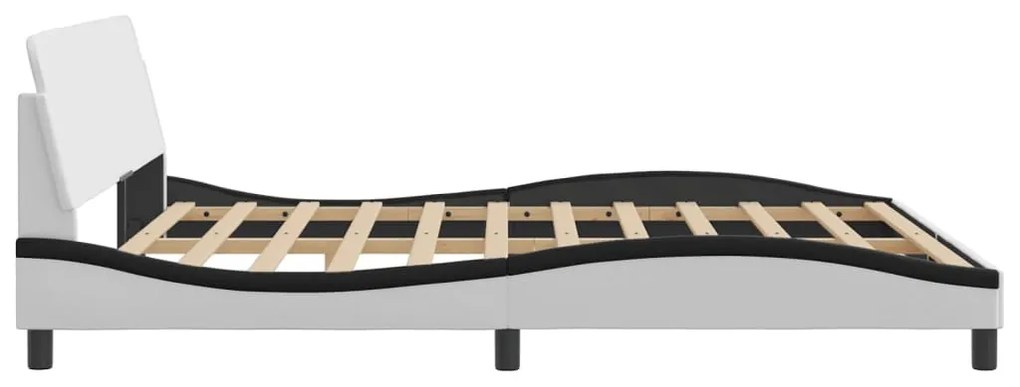Estrutura de cama c/ cabeceira couro artificial branco e preto