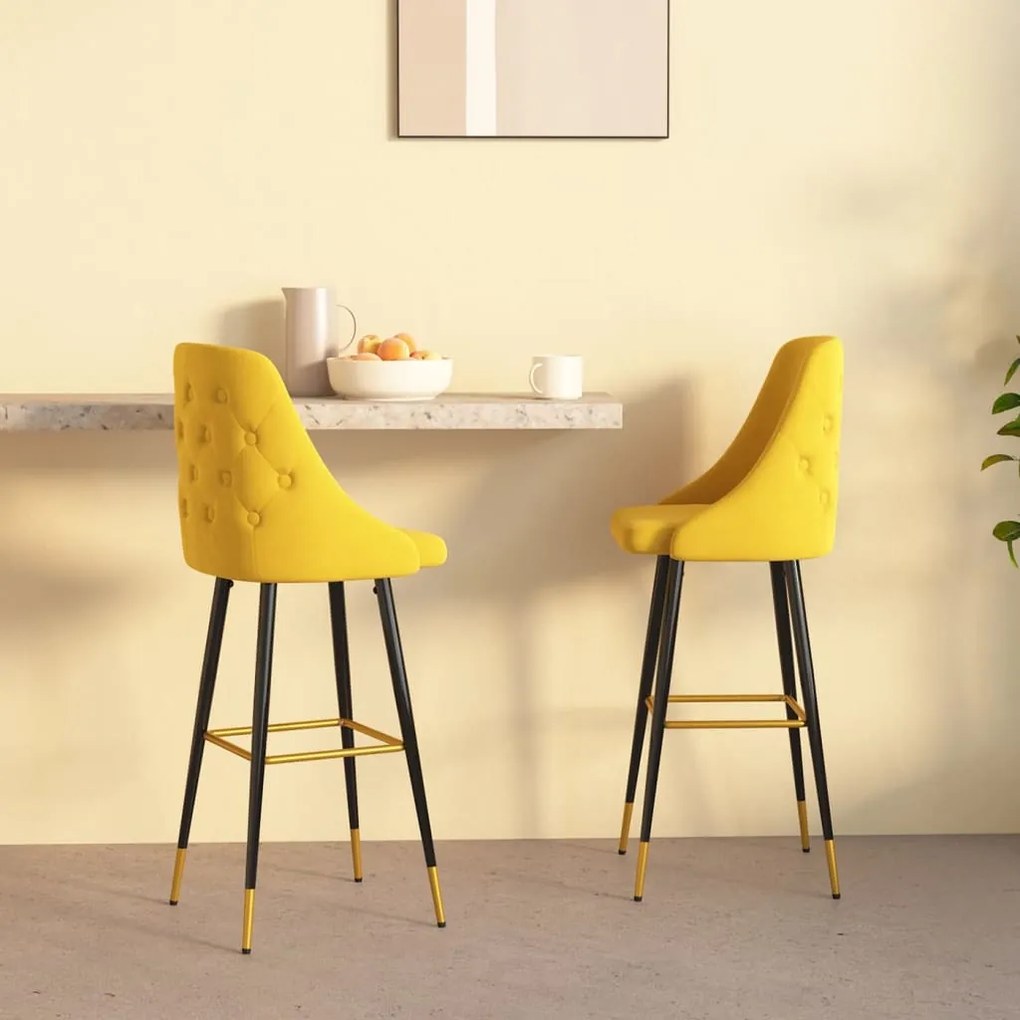 vidaXL Bancos de bar 2 pcs veludo amarelo mostarda