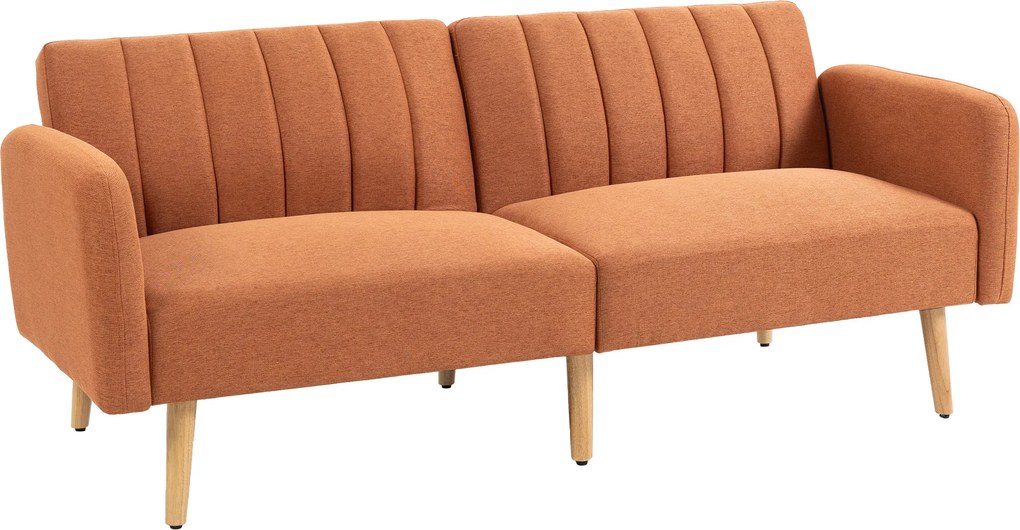 HOMCOM Sofá-cama 2 Lugares design escandinavo Encosto reclinável 3 posições Pés em madeira Tecido aspeto linho castanho | Aosom Portugal