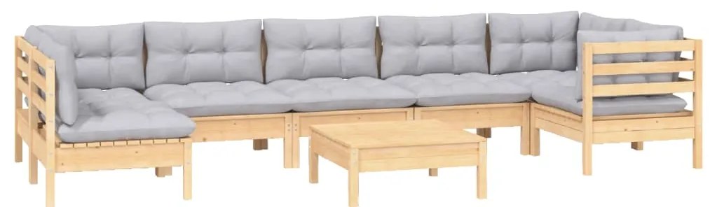 8 pcs conjunto lounge de jardim c/ almofadões cinza pinho