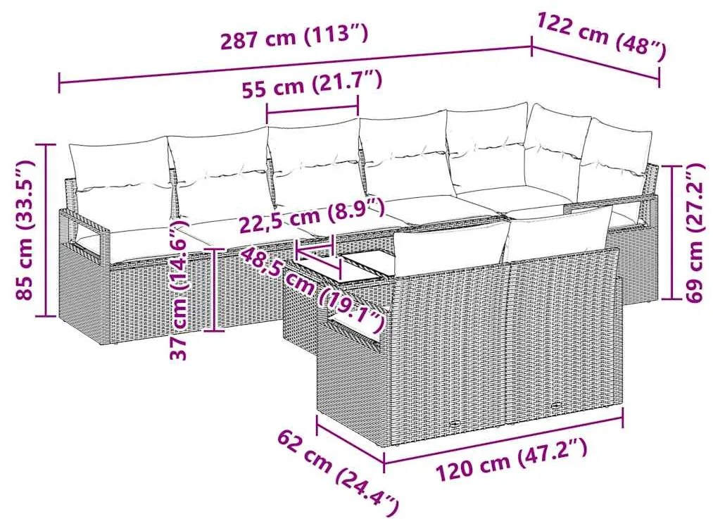 Conjunto de Sofá de Jardim vidaXL 9 Peças com Almofadas Bege Polyratta