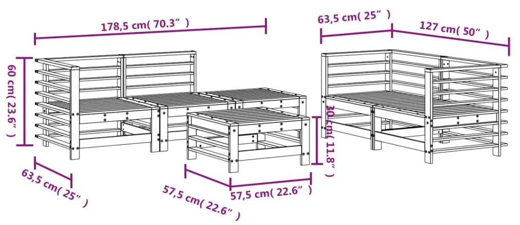 6 pcs conjunto lounge de jardim pinho maciço