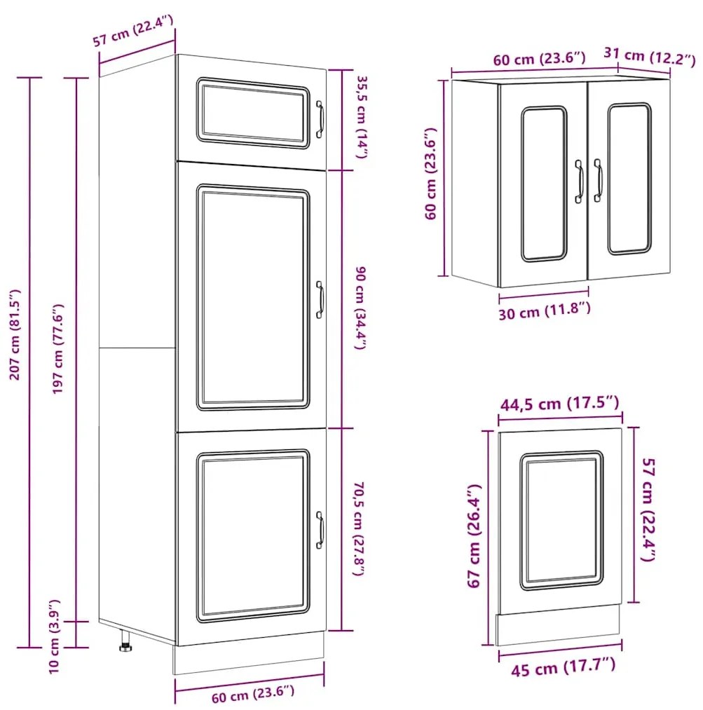 8 peças armário de cozinha conjunto Kalmar cinzento cimento