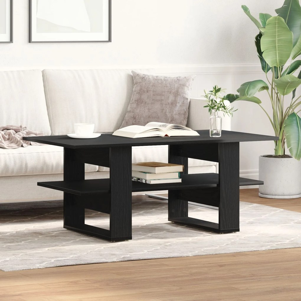 Mesa de Centro vidaXL Preto Carvalho 102x55x42 cm Madeira de Engenhari