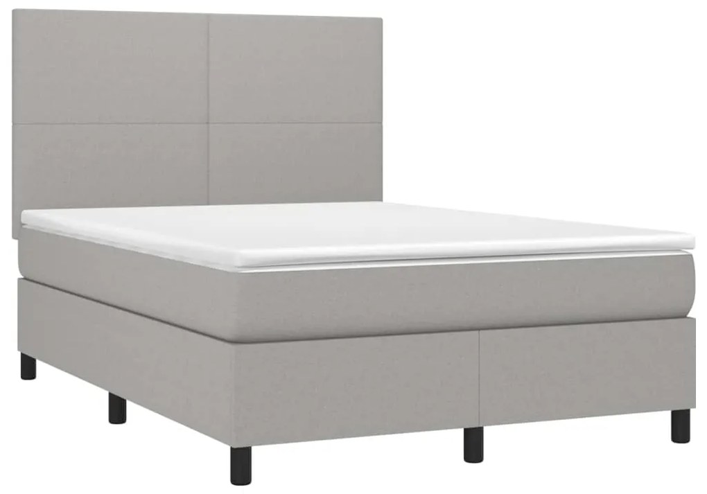 Cama box spring c/ colchão e LED 140x190 cm tecido cinza-claro