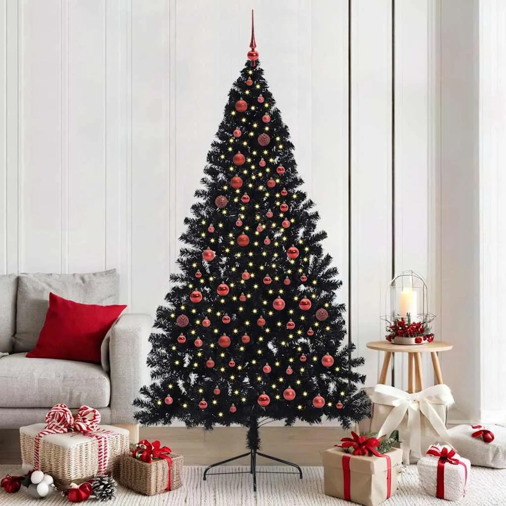 vidaXL Árvore de Natal Artificial Pré-iluminada Preto 210 cm PVC