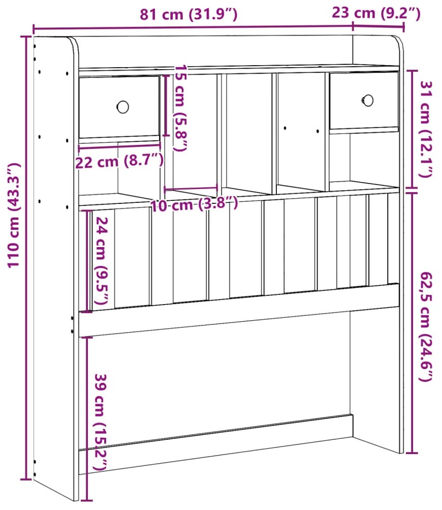 Cabeceira com arrumação 75 cm madeira de pinho maciça