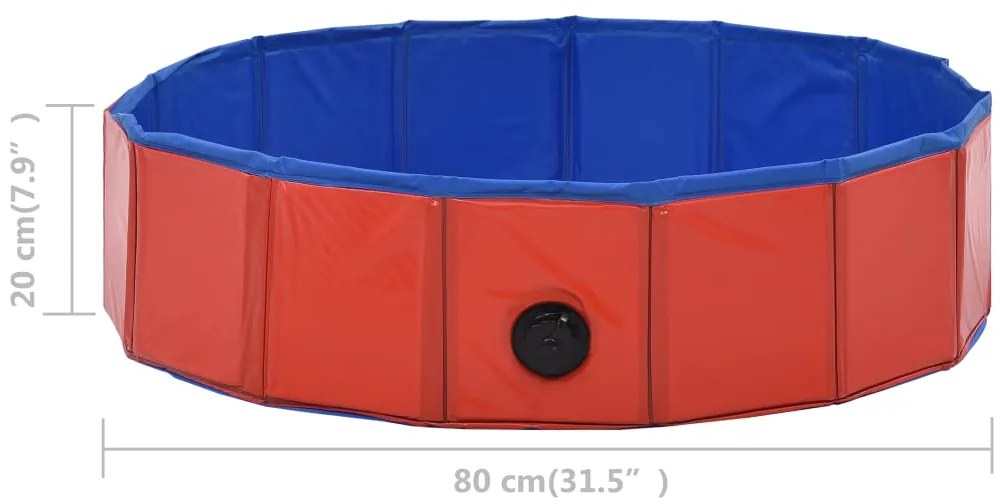 Piscina para cães dobrável 80x20 cm PVC vermelho