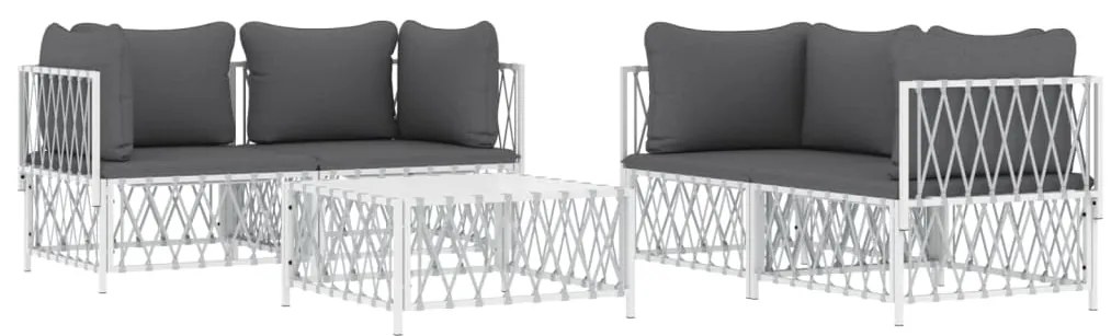 5 pcs conjunto lounge de jardim com almofadões aço branco