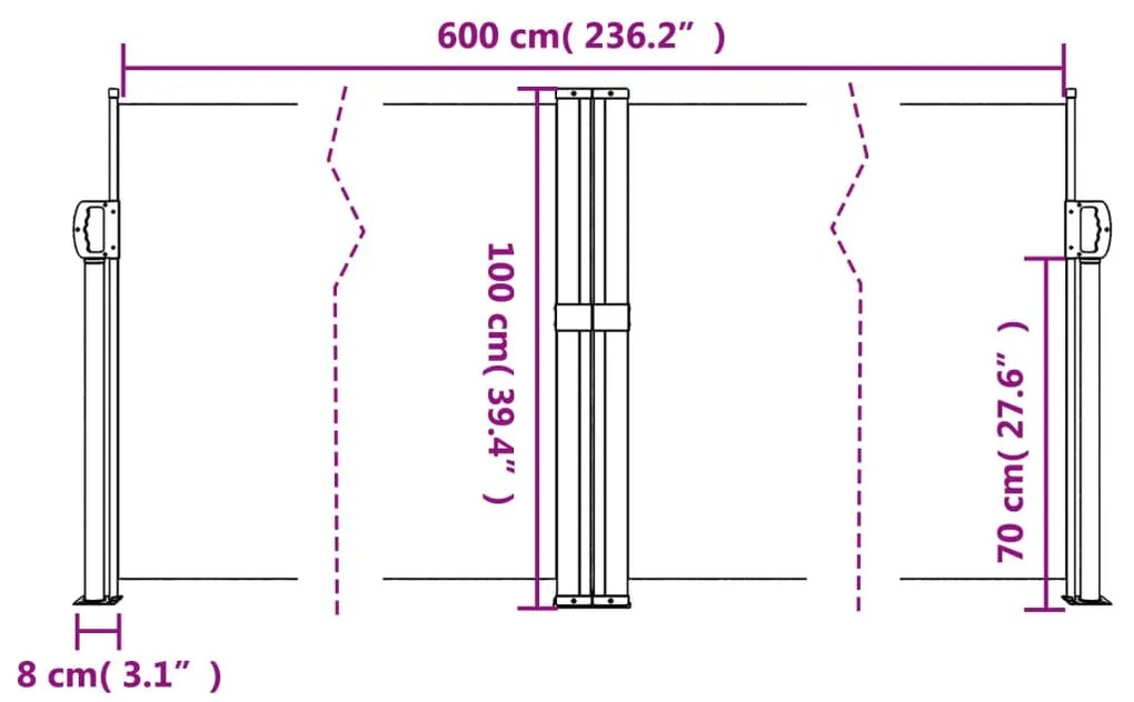 Toldo lateral retrátil 100x600 cm terracotta