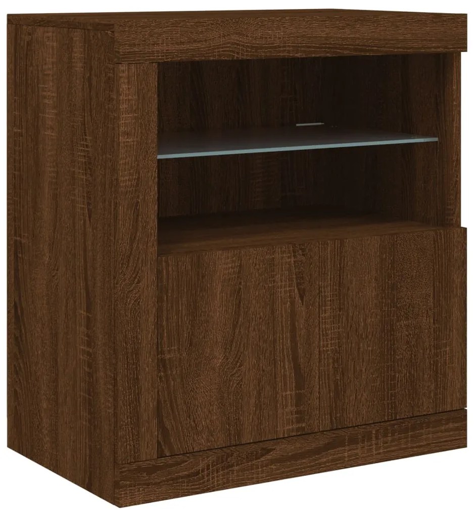 Aparador com luzes LED 162x37x67 cm carvalho castanho