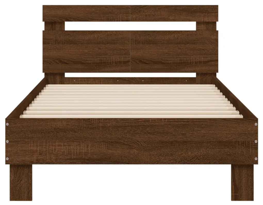 Estrutura cama cabeceira/luzes LED 100x200 cm carvalho castanho
