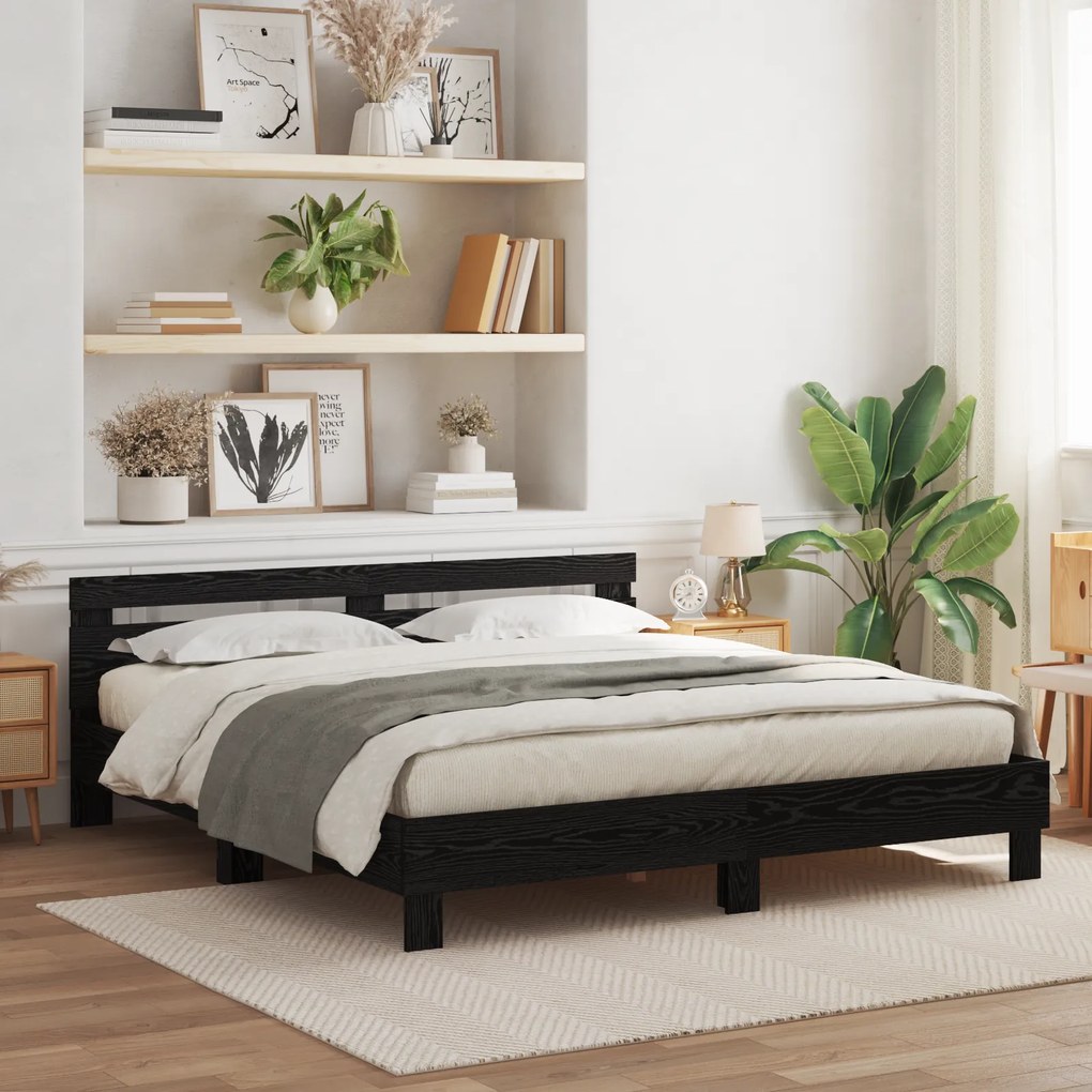 Estrado de Cama de Madeira Carvalho preto Madeira sólida