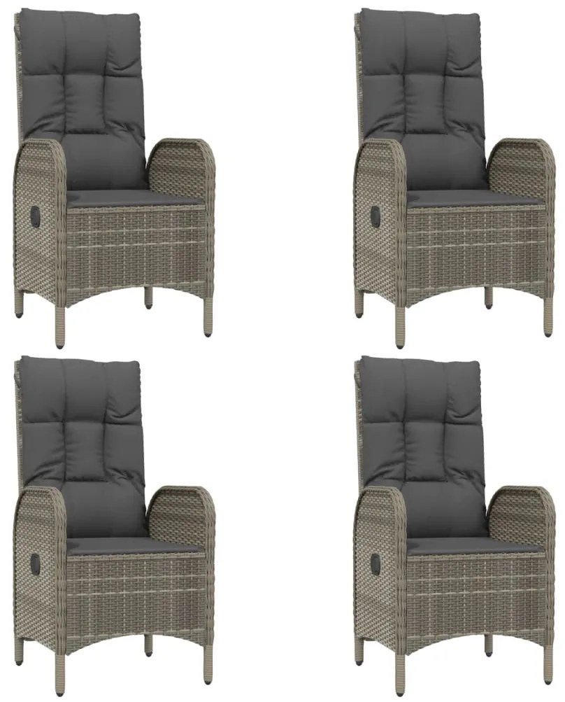 5 pcs conjunto jantar jardim c/ almofadões vime PE preto/cinza