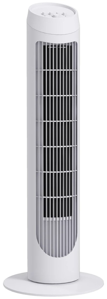 HOMCOM Ventoinha de Coluna 45W Ventoinha de Coluna Silenciosa com 3 Velocidades e Oscilação 70° para Sala Quarto Ø27x75 cm Branco