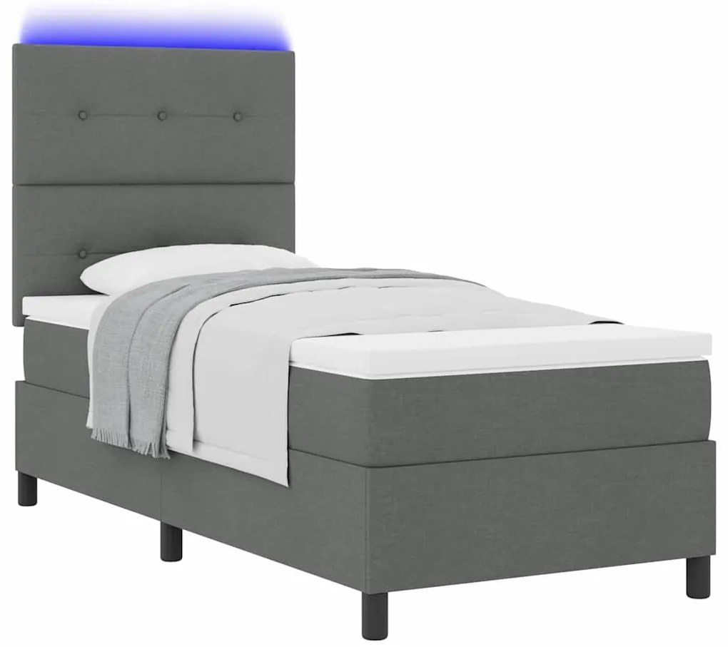 Cama com Estrado e Colchão com LED – Cinza Escuro, 80 x 200 cm Tecido