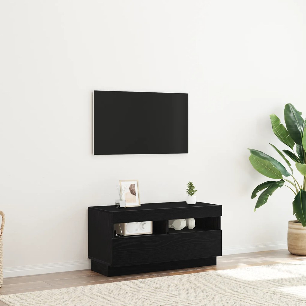 Armário de TV vidaXL com luzes LED Carvalho Preto 80x35x40 cm em madeira de engenharia