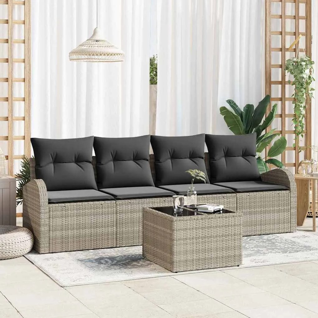 vidaXL Conjunto de Sofás de Jardim de 5 Peças com Almofadas em Rattan Cinza Claro