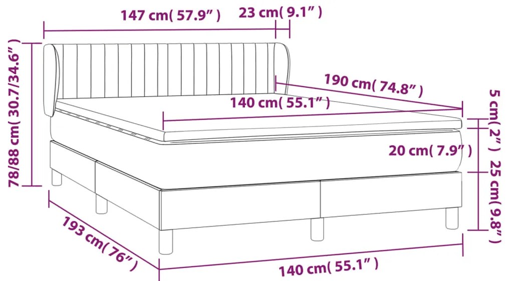 Cama com molas/colchão 140x190 cm veludo cinzento-escuro