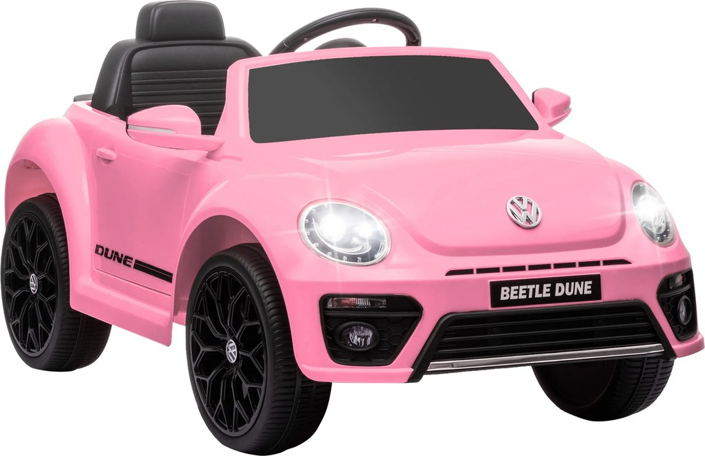 AIYAPLAY Carro Elétrico para Crianças Carro Elétrico Infantil Volkswagen Beetle com Bateria 12V Faróis Buzina e Música 97x56,5x46 cm Rosa | Aosom Portugal