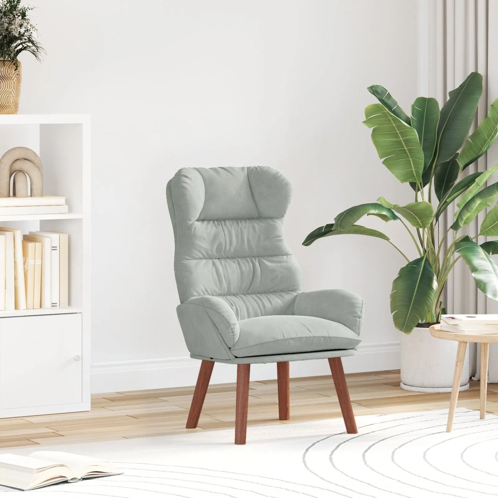 Poltrona Relaxante Veludo Cinza Claro