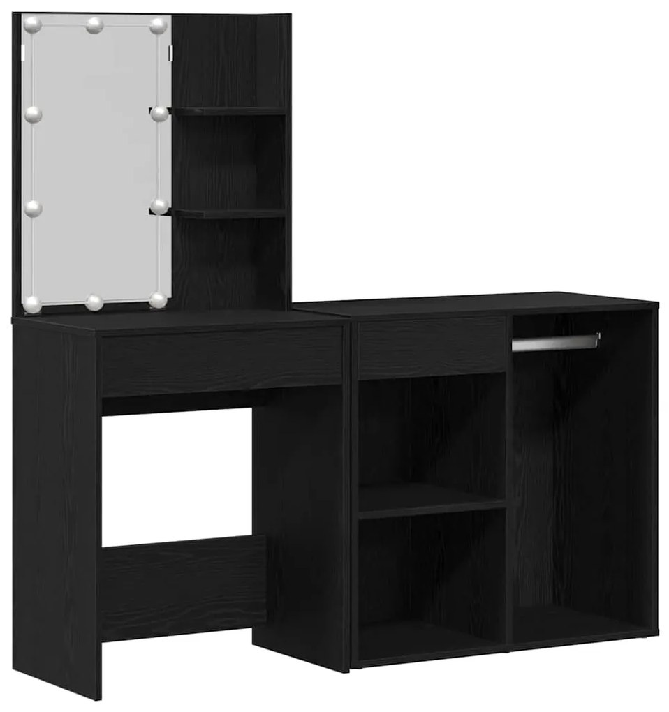 Toucador com LED e Gabinete Carvalho Preto Madeira Engenheirada