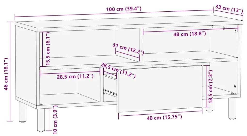 Armário para TV vidaXL 100x33,5x46 cm Madeira Maciça de Acácia