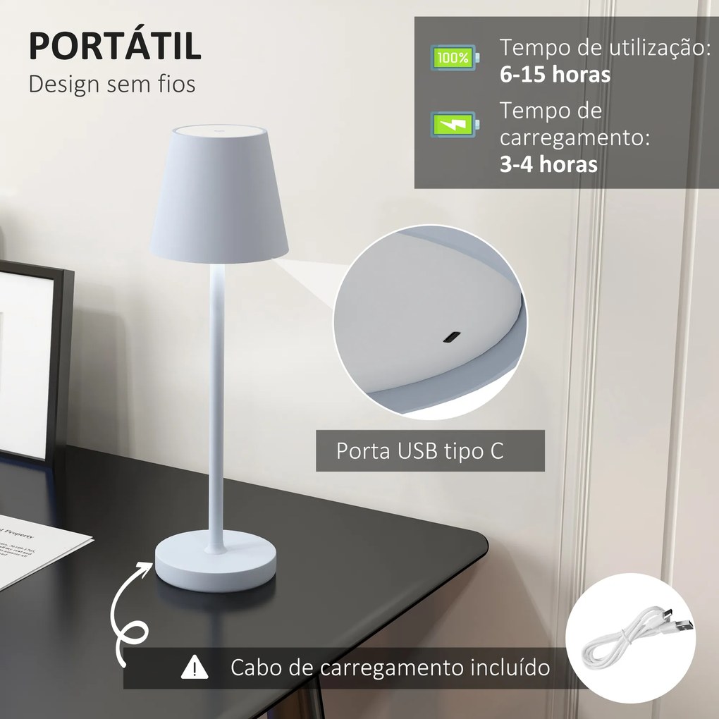 Candeeiro de Mesa com Luzes LED Candeeiro de Mesa Sem Fios Recarregável por USB-C 3 Cores Ø11,2x36,5 cm Cinza