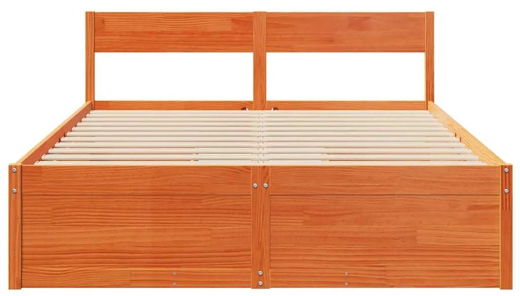 Cama sem colchão 140x200 cm madeira pinho maciça castanho-mel