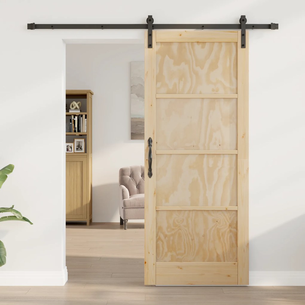 Porta Deslizante vidaXL com Conjunto de Ferragens 83x202 cm Madeira Ma