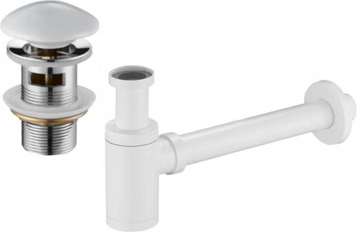 Mexen sifão de meia volta para lavatório redondo com tampão cerâmico click-clack, com transbordo, branco - 7992050-25