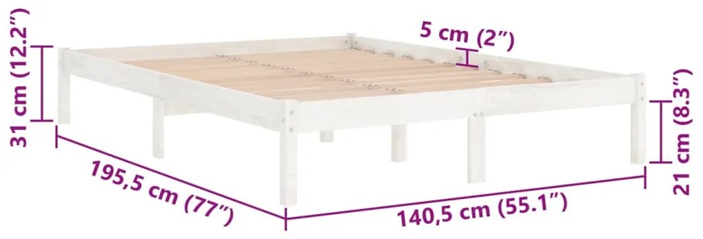 Estrutura de cama casal 135x190 cm madeira maciça branco